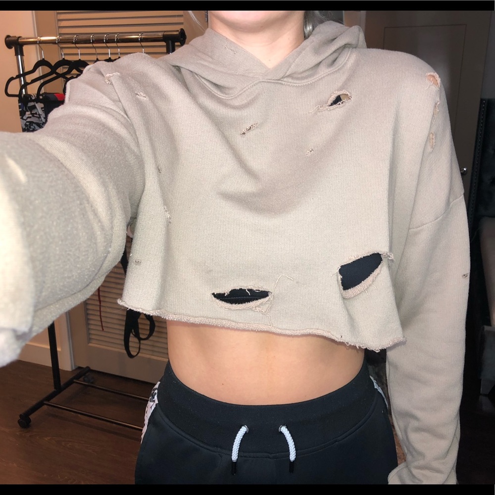 Nude Ripped Cropped Sweatshirt